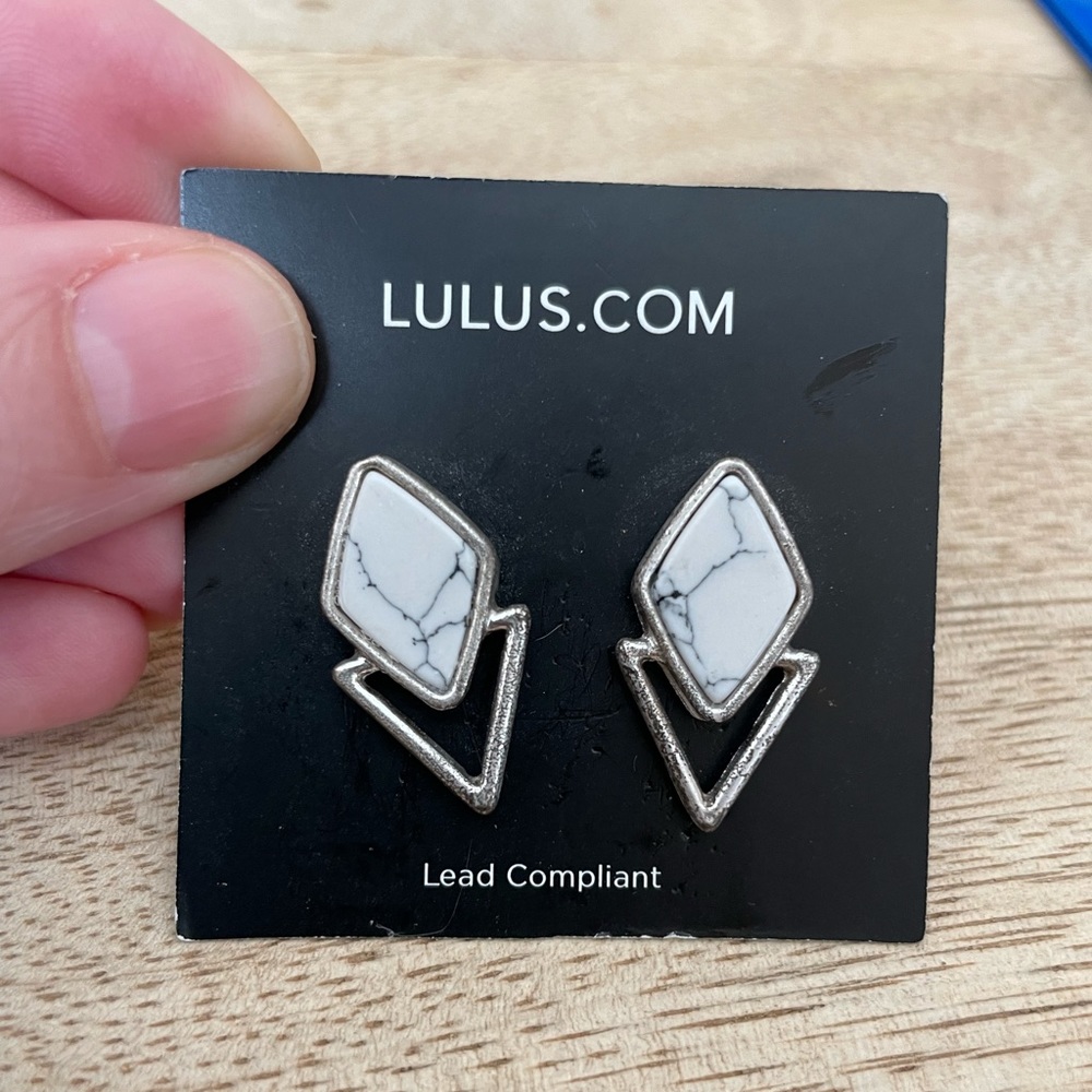 Lulu’s marble and silver tone earrings